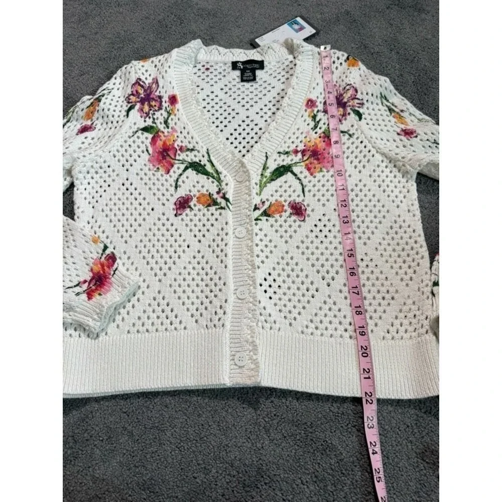Alison Sheri Floral Knit Women's Cotton Cardigan Sweater Size‎ S/P